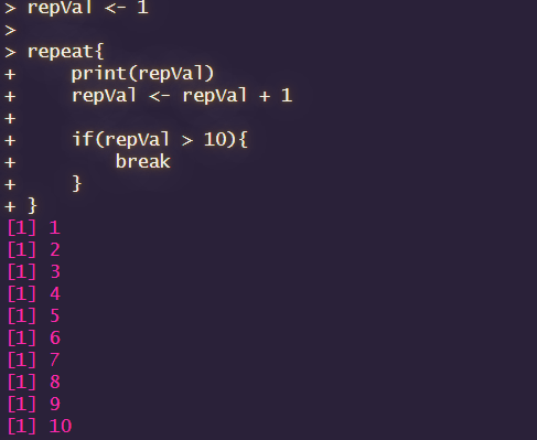 Repeat loop output with break condition in R