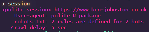 A polite R scraping session from the R console